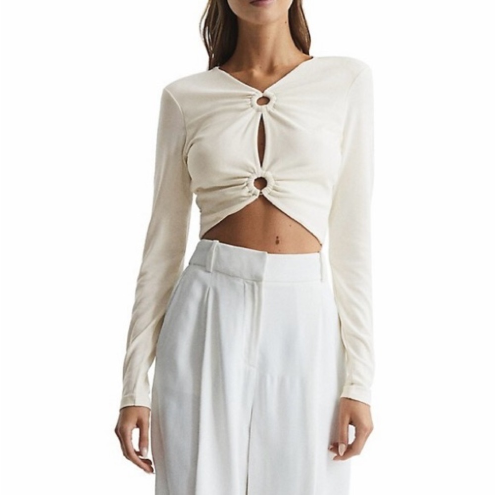 REISS Cream Hannah Ring Front Crop Top